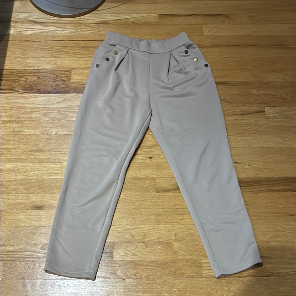 Stylish Beige Trousers with Button Detail